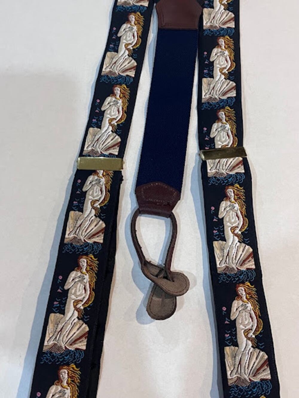 Trafalgar Suspenders Braces Silk Venus de Milo Aphrodite Brown Leather VTG NWT